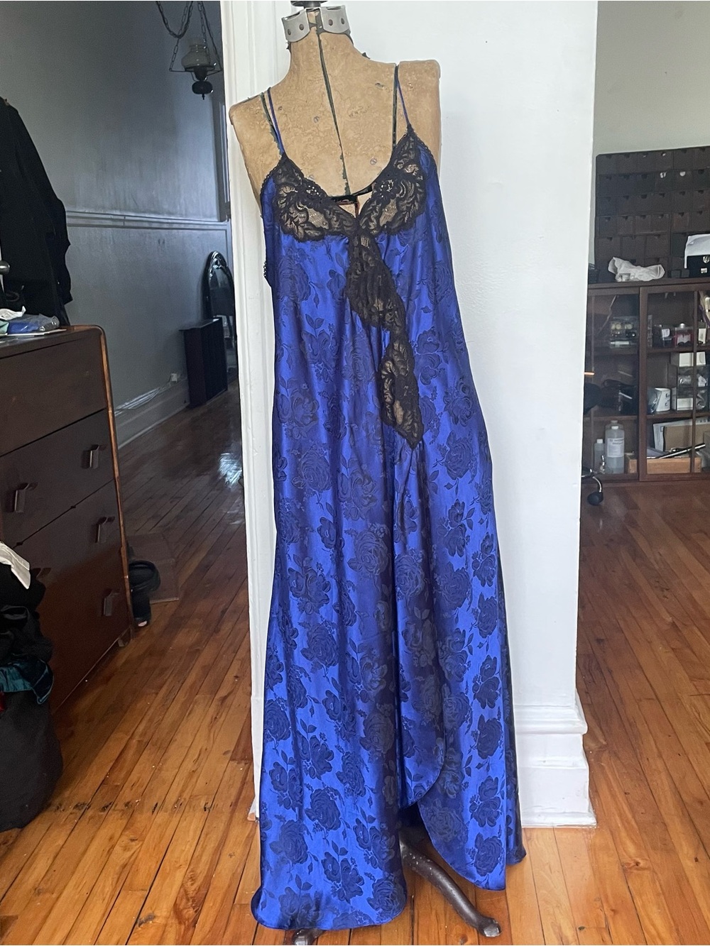 Blue Lace-Trim Satin Nightgown - Women's Sleepwear